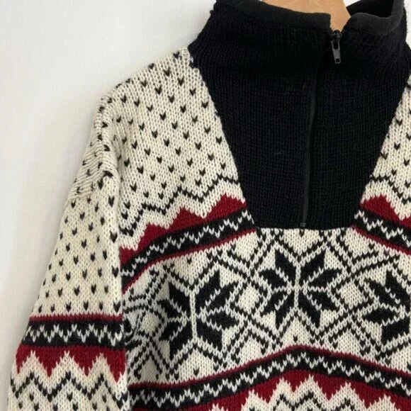 Vintage Alma Men’s Small Oversized Nordic 100% Wool Pullover Sweater 1/4 Zip - Picture 10 of 12